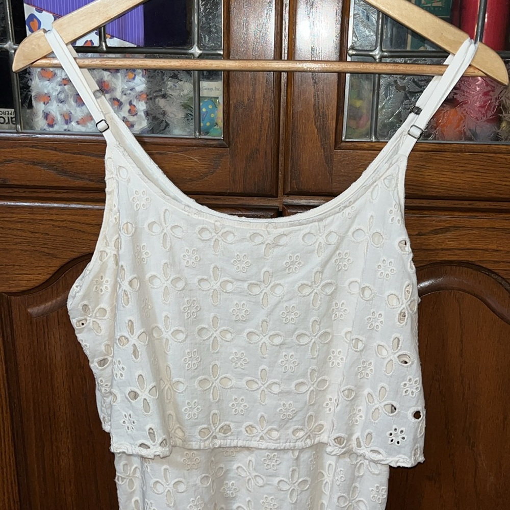 Shyanne Country Western Cream Floral Eyelet Lined Dress Size Small - Picture 3 of 9